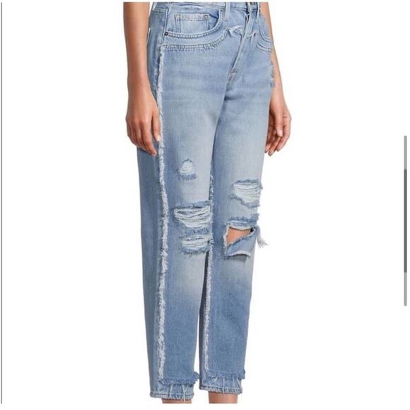 NWT FRAME Denim Layered-Look Straight Leg Distressed Jeans - Picture 4 of 8